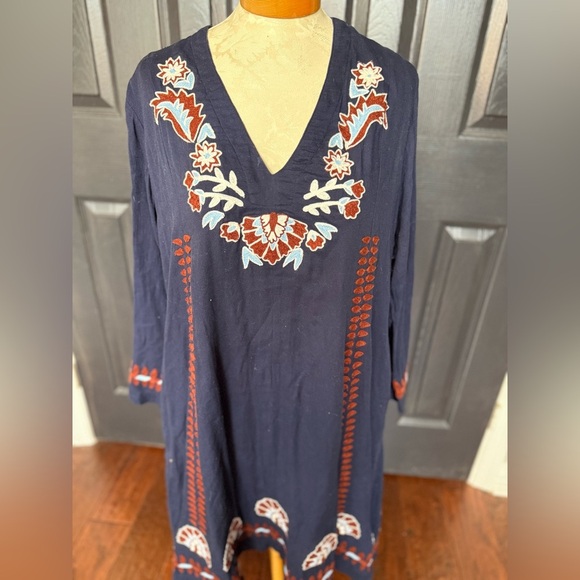 Roberta Roller Rabbit Navy and Red Embroidered Cotton Midi Dress - XL / L - Picture 9 of 14
